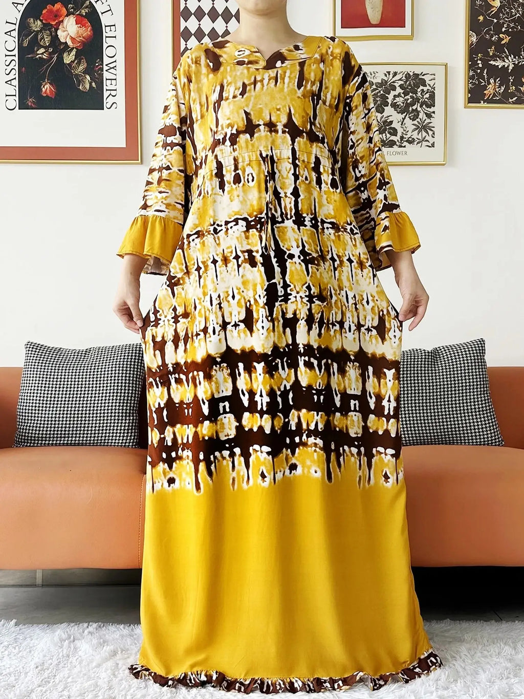 New Style African Dashiki Print Long Sleeve Loose Cotton Elegant Women  Abaya Long Dress Summer Maxi Casual Dresses Vestidos