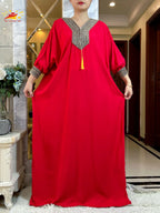 2025New Muslim Women Long Sleeve Autumn  Dress Cotton With Big Scarf Boubou Maxi Islam Women Dress African Abaya