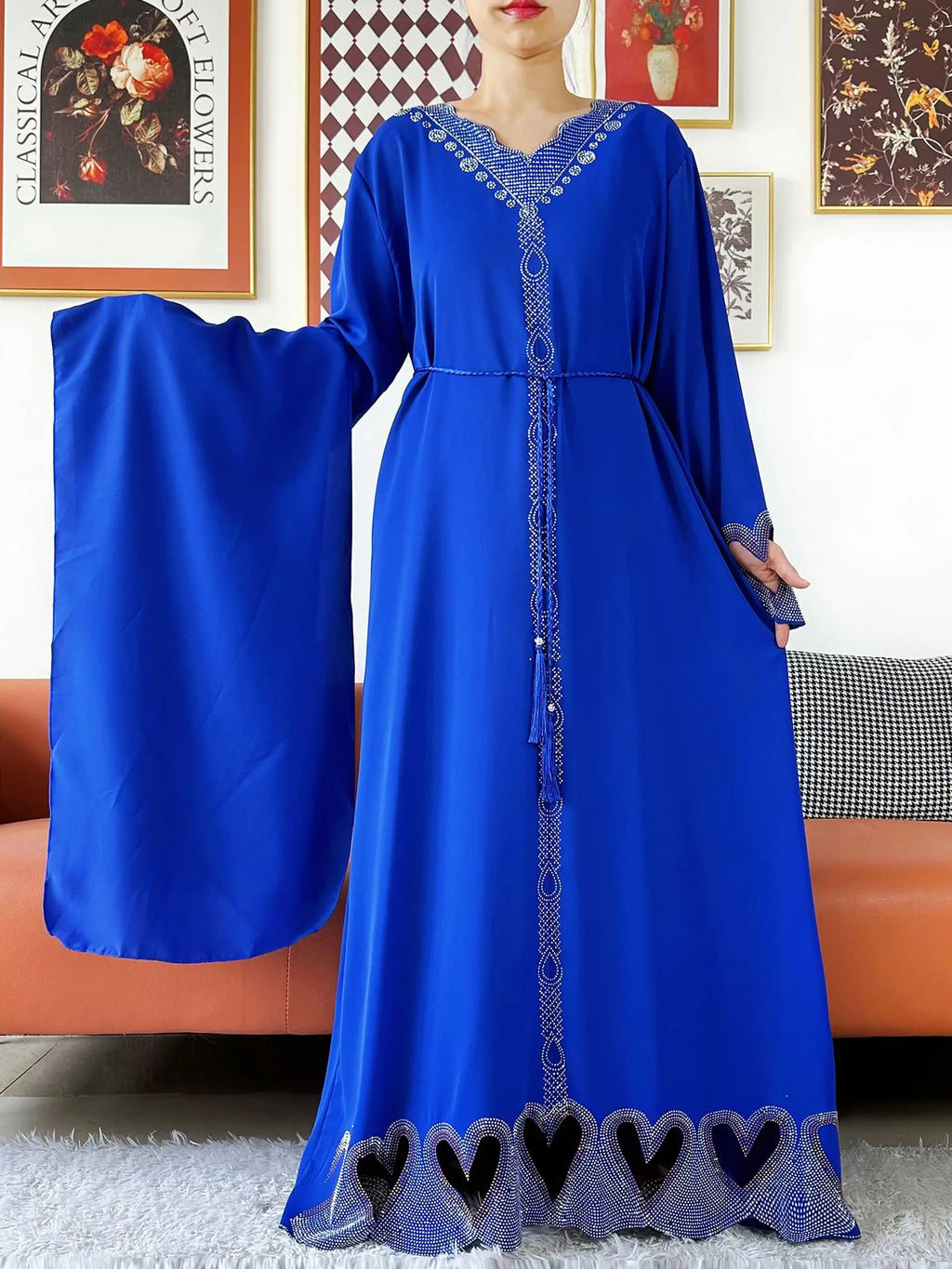 New Muslim Women Loose Abaya Chiffon Diamond Long Sleeve Casual Clothing African Abaya Women Robe Dubai Turkey Islamic Robe