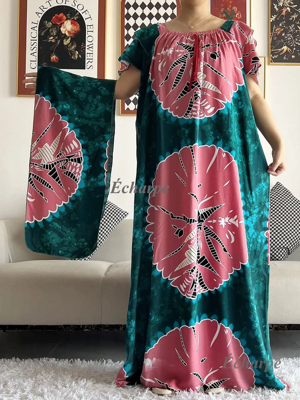 High Grade Design Dubai Women Abaya Long Sleeve Autumn  Dress Cotton With Big Scarf Boubou Maxi Islam Women Dress African Abaya