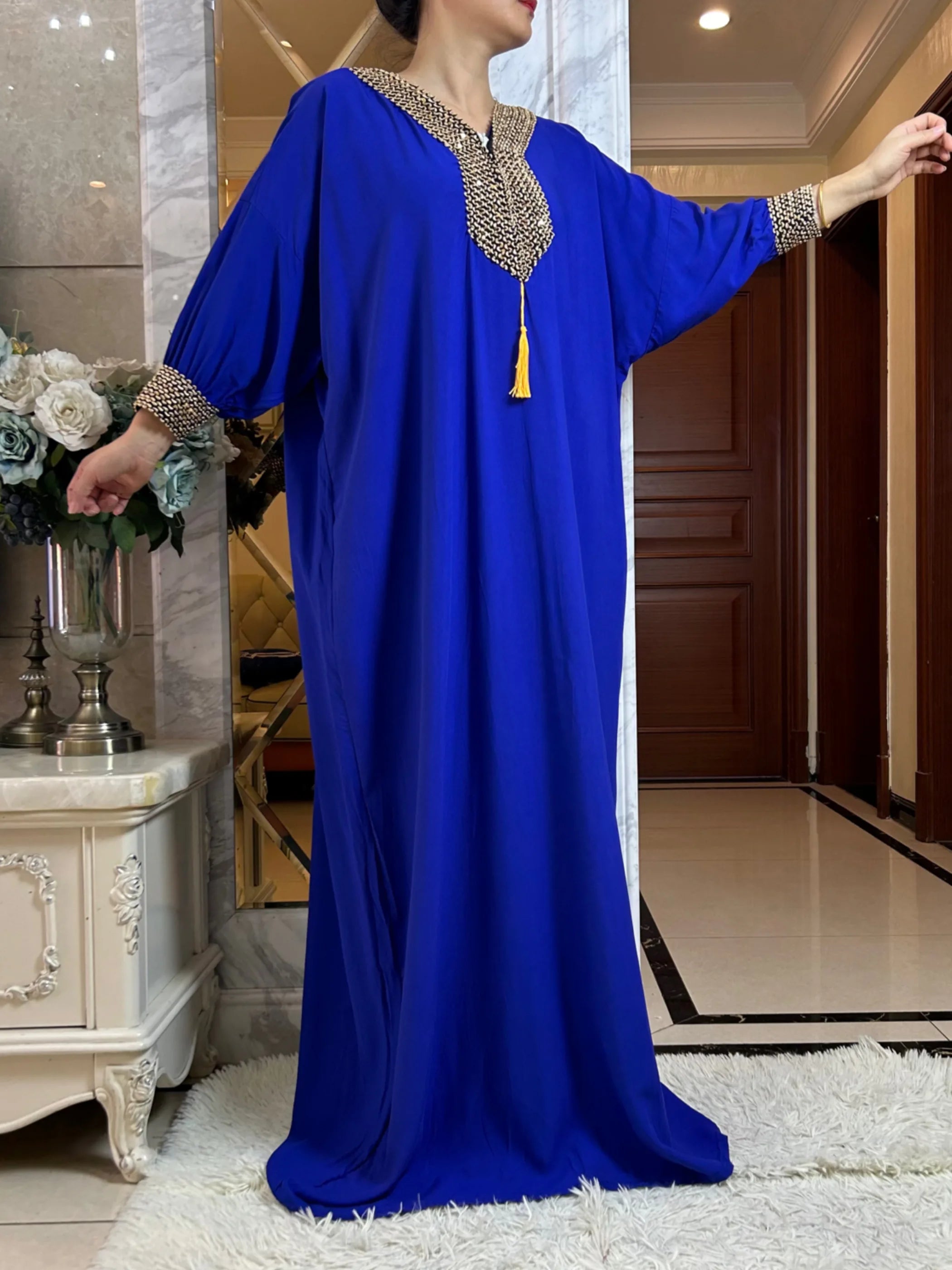 2025New Muslim Women Long Sleeve Autumn  Dress Cotton With Big Scarf Boubou Maxi Islam Women Dress African Abaya