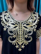 Abayas For Women Black Appliques Cotton Loose Fit Femme Robe Muslim Kaftan African Islam Nigeria Traditional Dresses With Turban