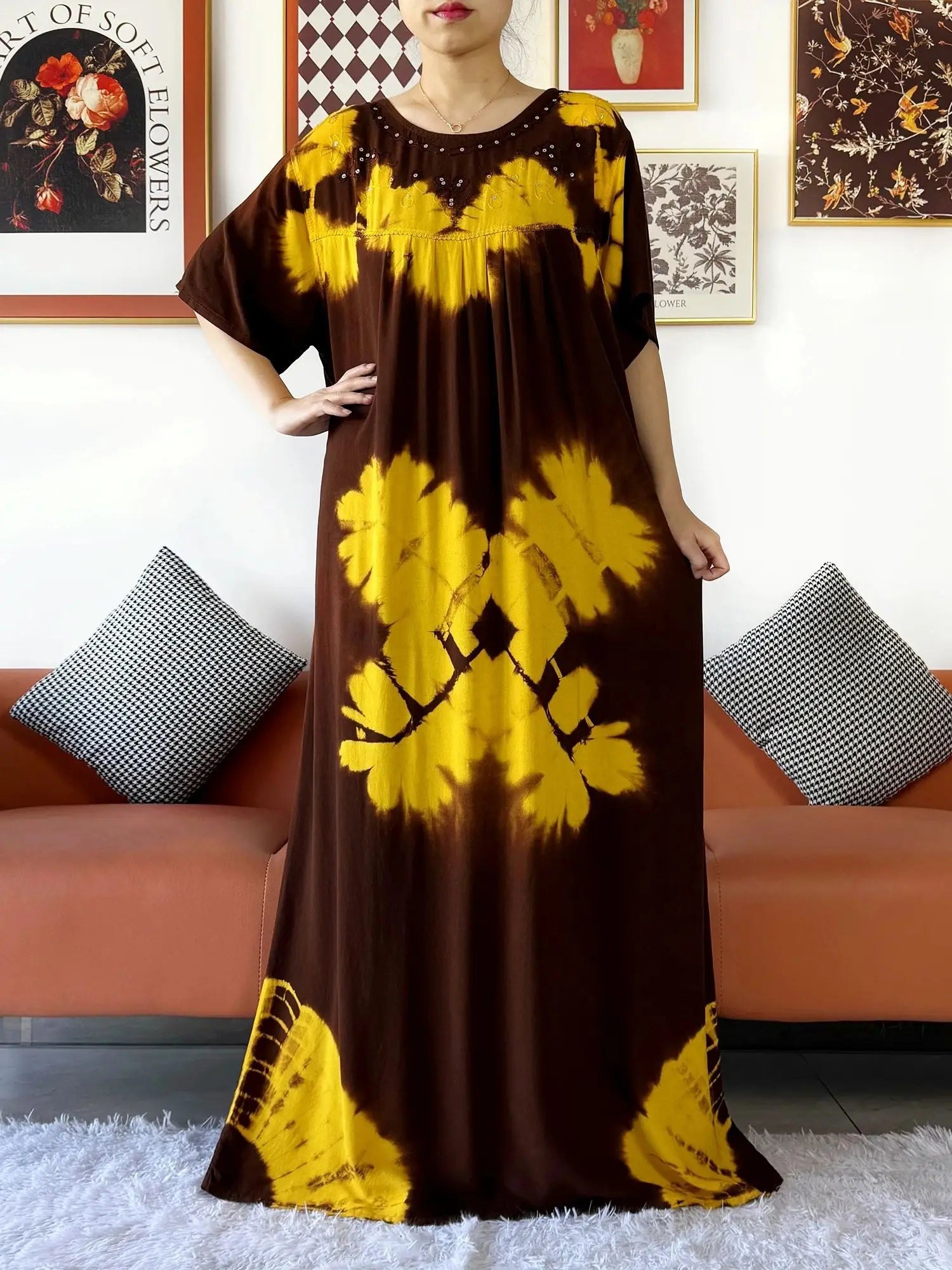 Latest Party Dress Tie-dry Printed Cotton Women Boho Maxi Dress Casual Holiday Fashion Party Dresses Indie Folk African Vestidos