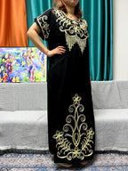 Abayas For Women Black Appliques Cotton Loose Fit Femme Robe Muslim Kaftan African Islam Nigeria Traditional Dresses With Turban