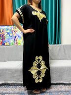Abayas For Women Black Appliques Cotton Loose Fit Femme Robe Muslim Kaftan African Islam Nigeria Traditional Dresses With Turban