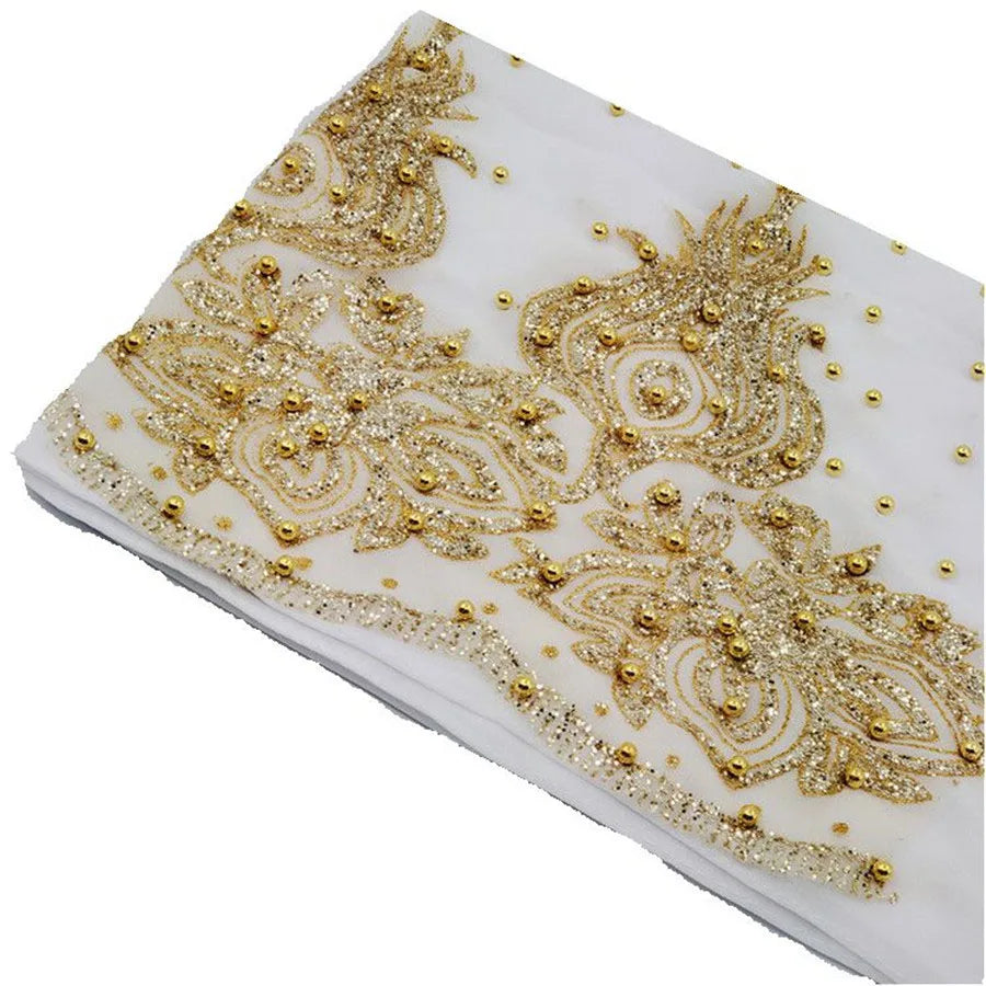 Muslim Chiffon Hijabs Scarf Turban Gold Glitters Beads Hijab for Woman Ramadan Foulard Musulmane Pour Femme Long Headscarf