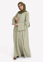 Stylish Muslim Islamic Abaya for Women Light Green Floral Embroidery Delicate Cuffs Ideal for UAE Saudi Arabia Qatar