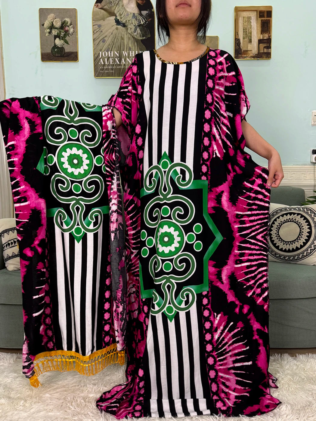 Abayas For Women 2025 Printed Cotton Soft Loose Fit Femme Robe African Islam Nigeria Dresses With 160x80 Tassels Shawl Sacrf