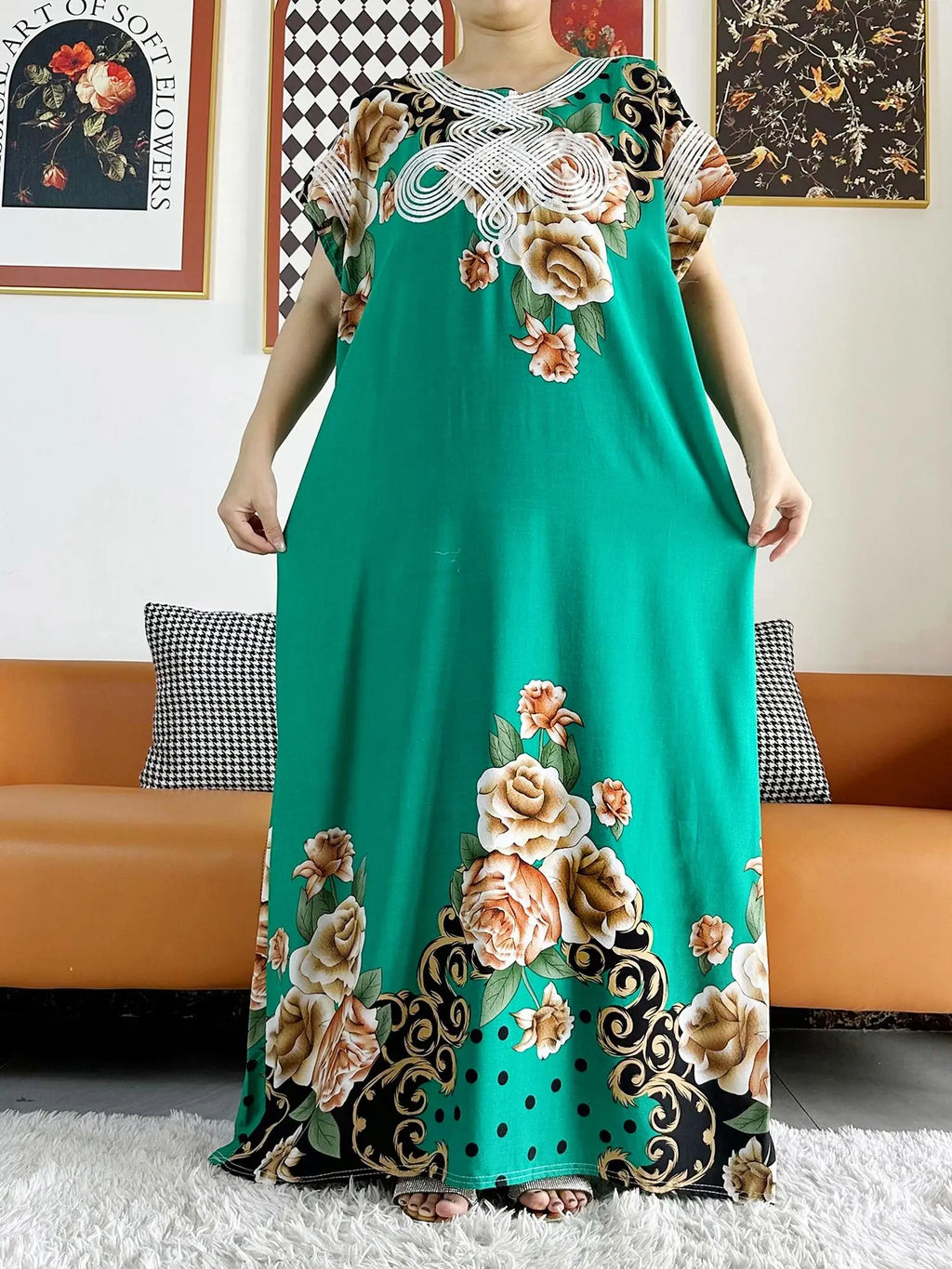 New Style African Summer Short Sleeve Dashiki Dresses Flora Loose Boubou Maxi Islam Women Casual Dress African Abaya Clothes