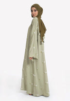 Stylish Muslim Islamic Abaya for Women Light Green Floral Embroidery Delicate Cuffs Ideal for UAE Saudi Arabia Qatar