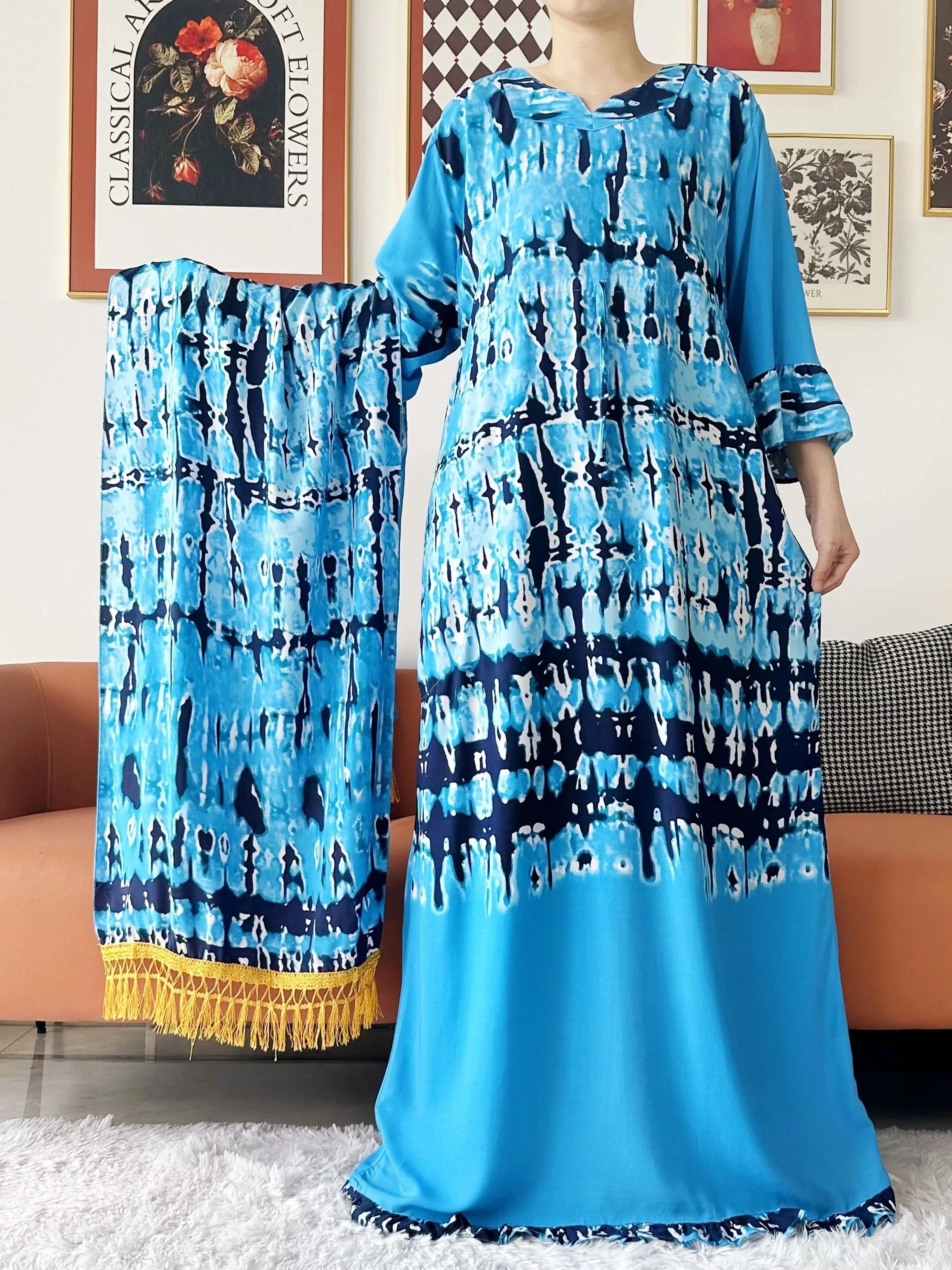 New Style African Dashiki Print Long Sleeve Loose Cotton Elegant Women  Abaya Long Dress Summer Maxi Casual Dresses Vestidos