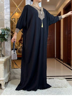 2025New Muslim Women Long Sleeve Autumn  Dress Cotton With Big Scarf Boubou Maxi Islam Women Dress African Abaya