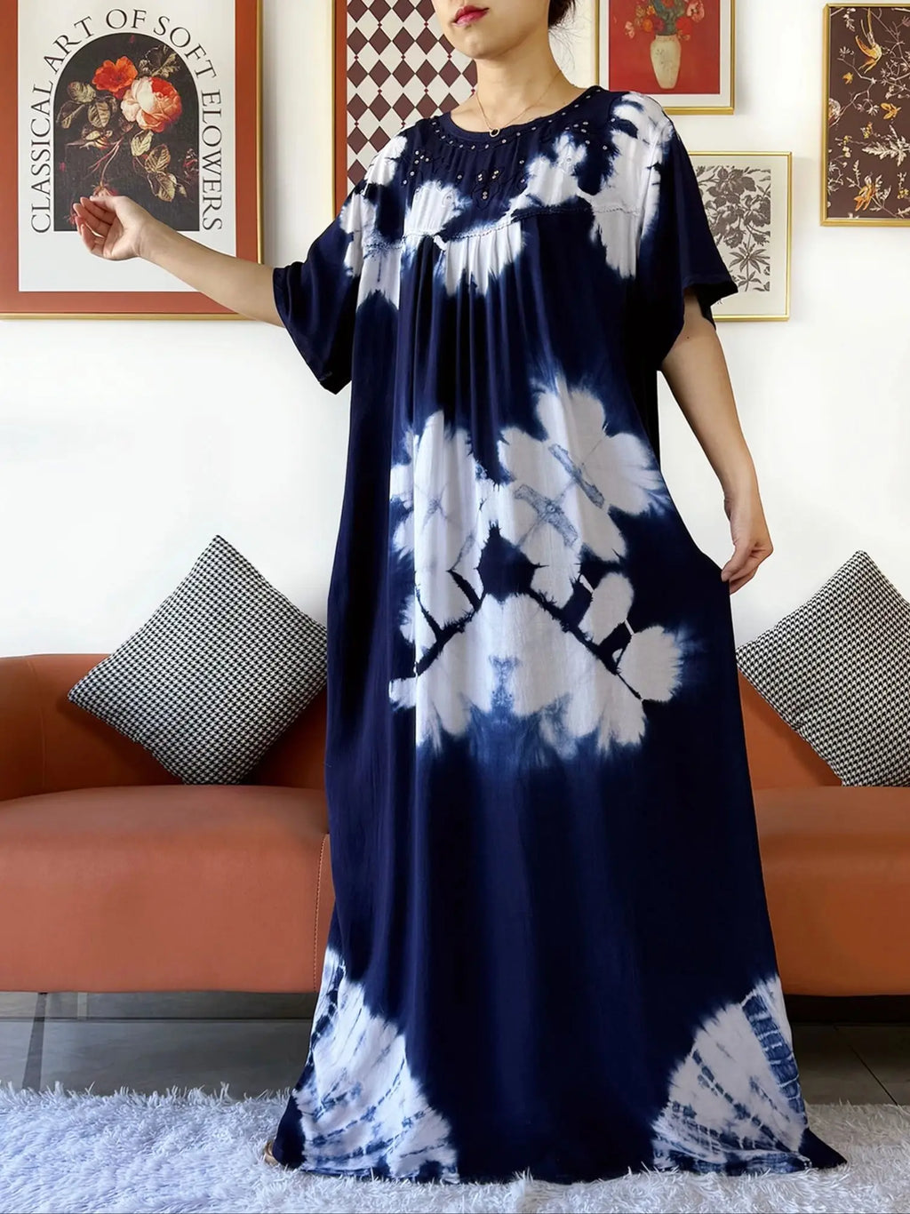 Latest Party Dress Tie-dry Printed Cotton Women Boho Maxi Dress Casual Holiday Fashion Party Dresses Indie Folk African Vestidos