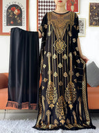 2024 Party Abaya Dress With Big Scarf Dubai Turkey Kaftan Muslim Loose  Abaya Women African Casual Maxi  Gold Stamping  Robe