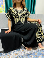 Abayas For Women Black Appliques Cotton Loose Fit Femme Robe Muslim Kaftan African Islam Nigeria Traditional Dresses With Turban