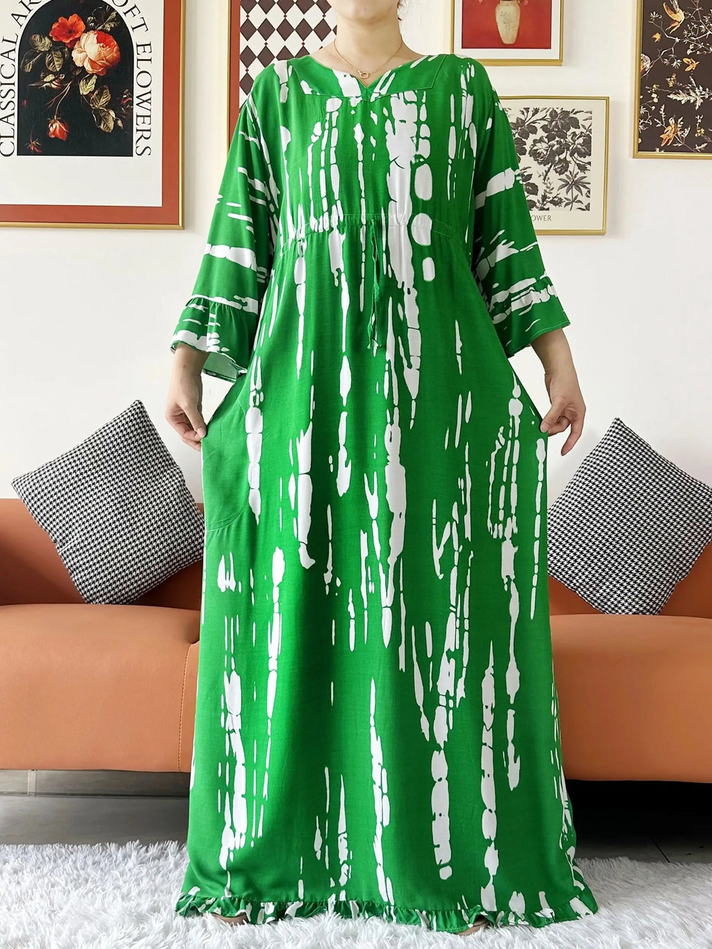 New Style African Dashiki Print Long Sleeve Loose Cotton Elegant Women  Abaya Long Dress Summer Maxi Casual Dresses Vestidos