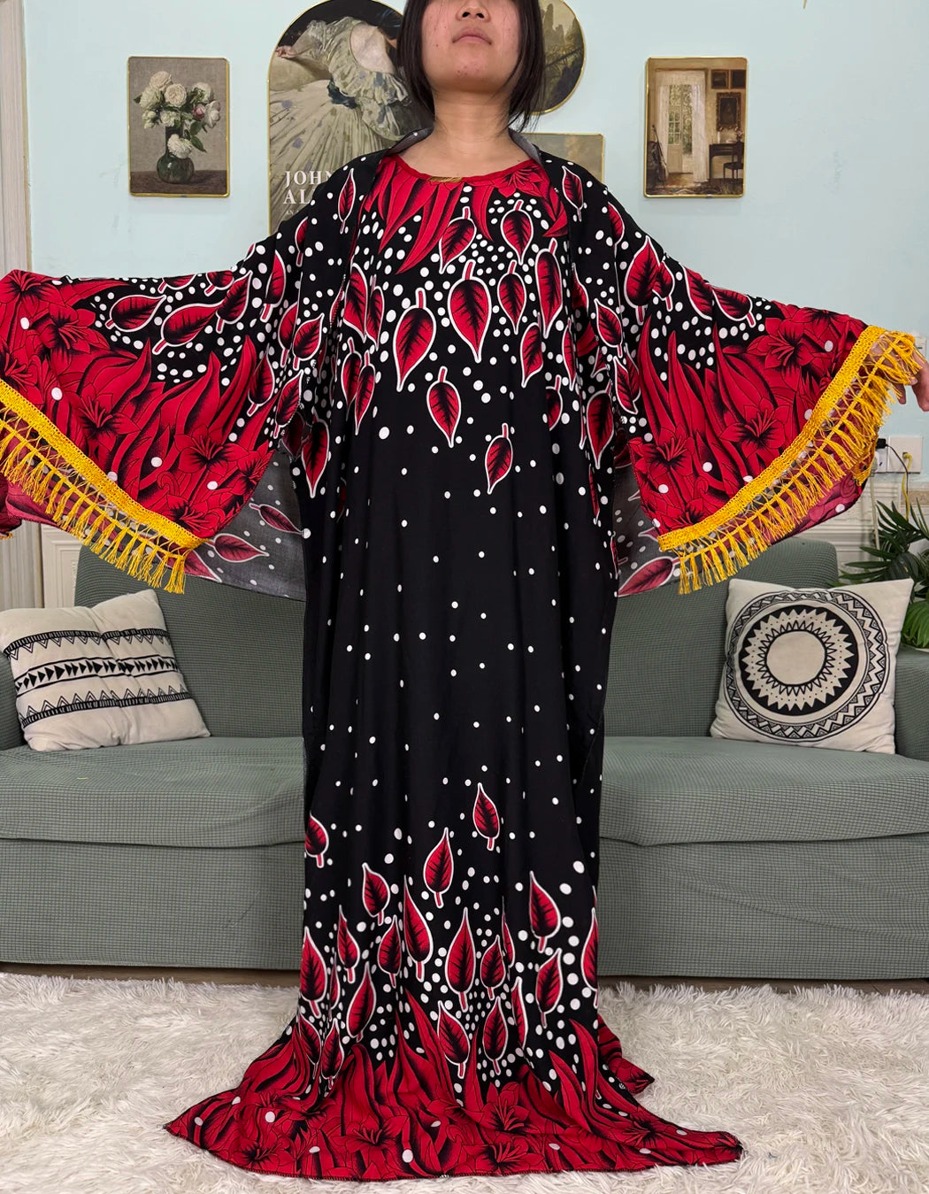Abayas For Women 2025 Printed Cotton Soft Loose Fit Femme Robe African Islam Nigeria Dresses With 160x80 Tassels Shawl Sacrf