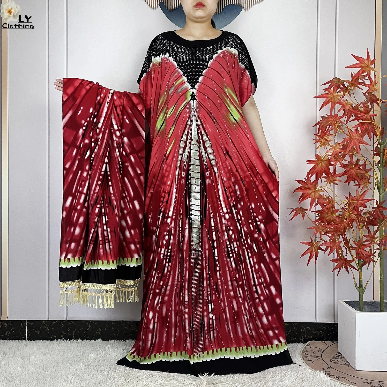 Summer Dubai Fashion Lady Clothing Soft Cotton Tie-dyed Loose Maxi Islam Women Short Sleeve African Abaya Dress With Big Scarf