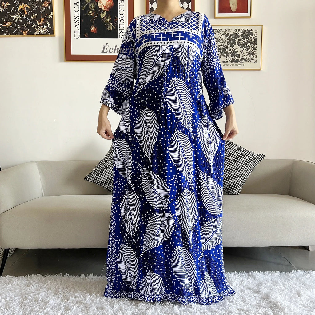 New Style African Dashiki Print Long Sleeve Loose Cotton Elegant Women  Abaya Long Dress Summer Maxi Casual Dresses Vestidos