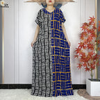 Summer Dubai Fashion Lady Clothing Soft Cotton Tie-dyed Loose Maxi Islam Women Short Sleeve African Abaya Dress With Big Scarf
