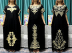 Abayas For Women Black Appliques Cotton Loose Fit Femme Robe Muslim Kaftan African Islam Nigeria Traditional Dresses With Turban