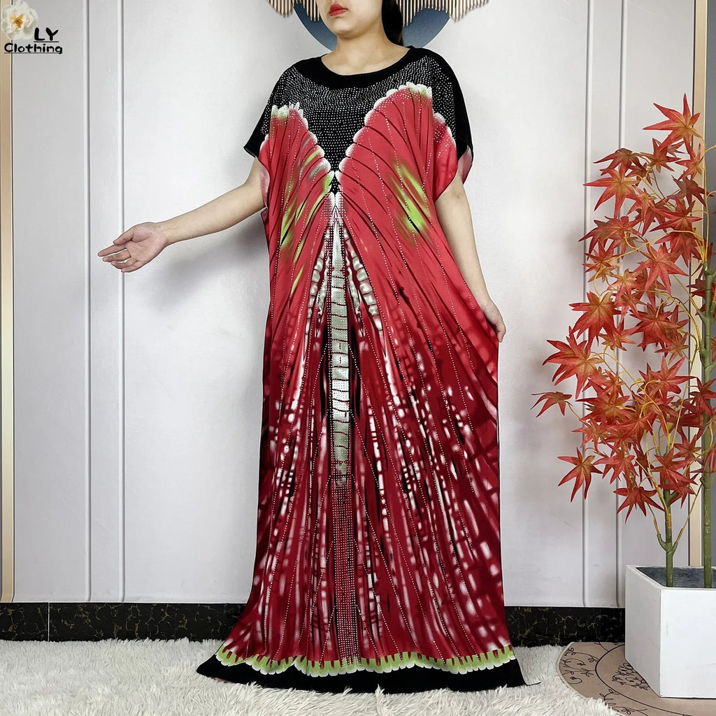 Summer Dubai Fashion Lady Clothing Soft Cotton Tie-dyed Loose Maxi Islam Women Short Sleeve African Abaya Dress With Big Scarf