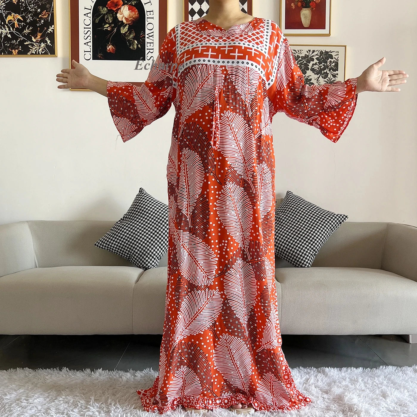 New Style African Dashiki Print Long Sleeve Loose Cotton Elegant Women  Abaya Long Dress Summer Maxi Casual Dresses Vestidos