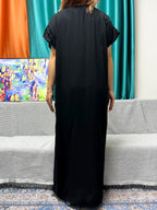 Abayas For Women Black Appliques Cotton Loose Fit Femme Robe Muslim Kaftan African Islam Nigeria Traditional Dresses With Turban
