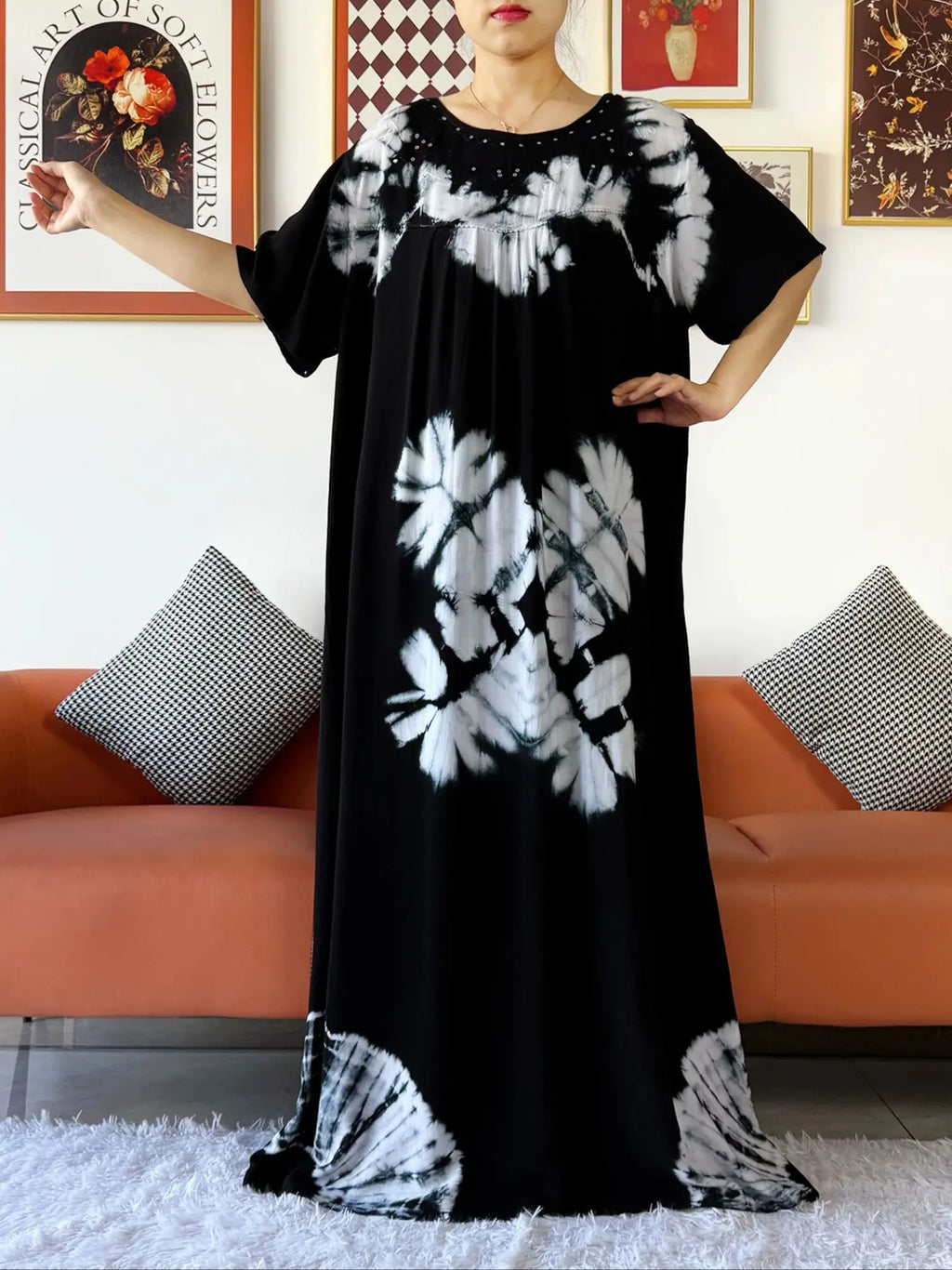 Latest Party Dress Tie-dry Printed Cotton Women Boho Maxi Dress Casual Holiday Fashion Party Dresses Indie Folk African Vestidos