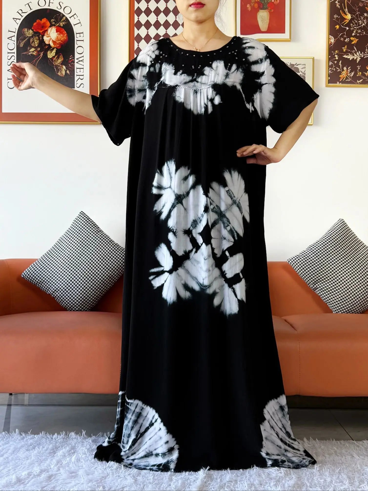 Latest Party Dress Tie-dry Printed Cotton Women Boho Maxi Dress Casual Holiday Fashion Party Dresses Indie Folk African Vestidos