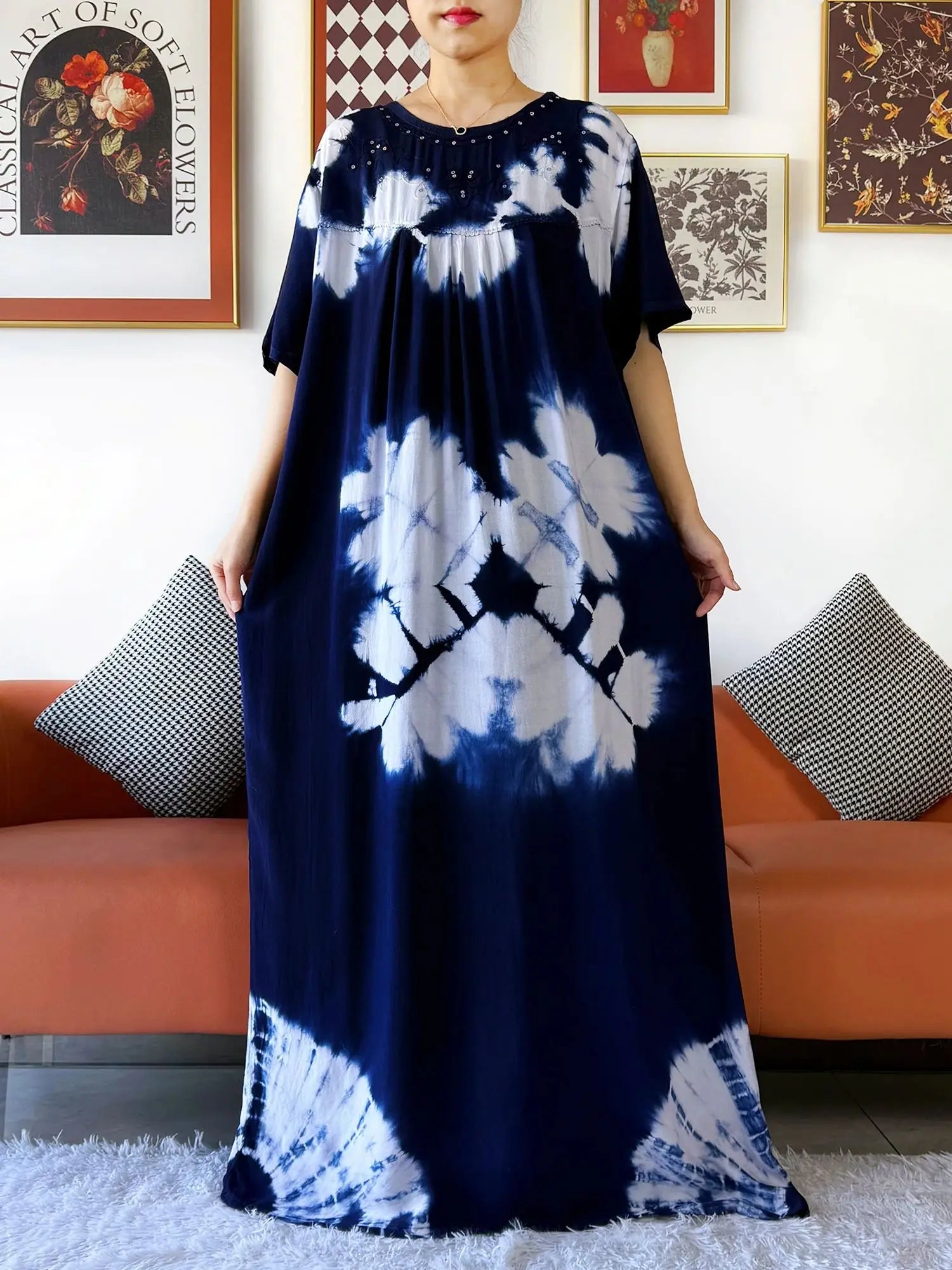 Latest Party Dress Tie-dry Printed Cotton Women Boho Maxi Dress Casual Holiday Fashion Party Dresses Indie Folk African Vestidos