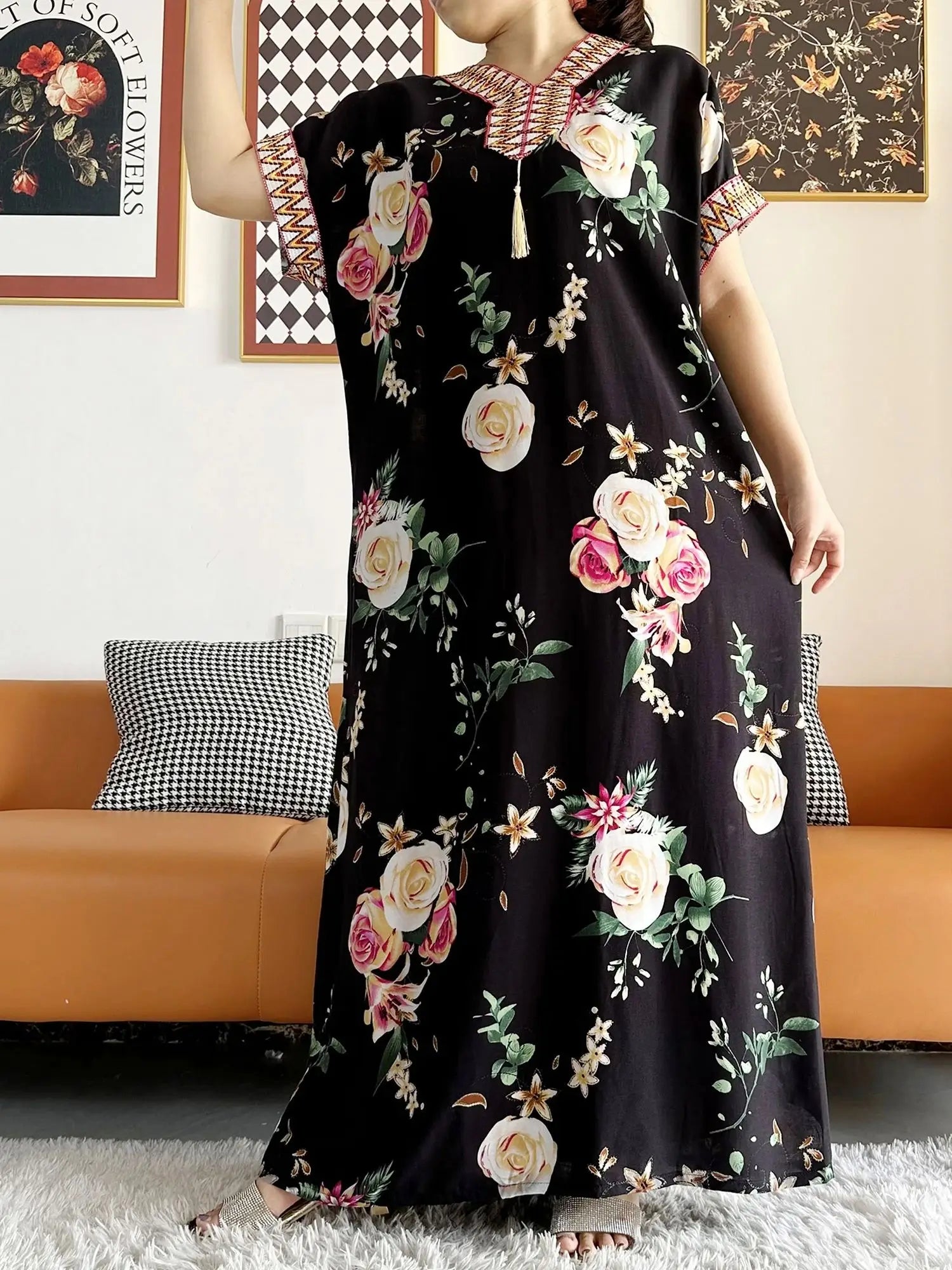 New Style African Summer Short Sleeve Dashiki Dresses Flora Loose Boubou Maxi Islam Women Casual Dress African Abaya Clothes