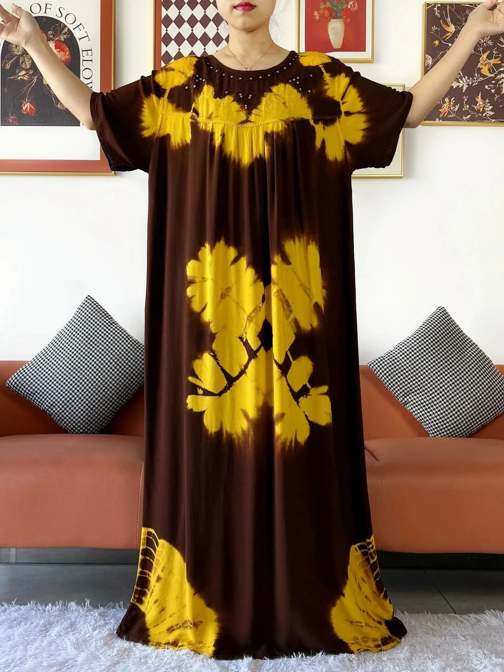 Latest Party Dress Tie-dry Printed Cotton Women Boho Maxi Dress Casual Holiday Fashion Party Dresses Indie Folk African Vestidos