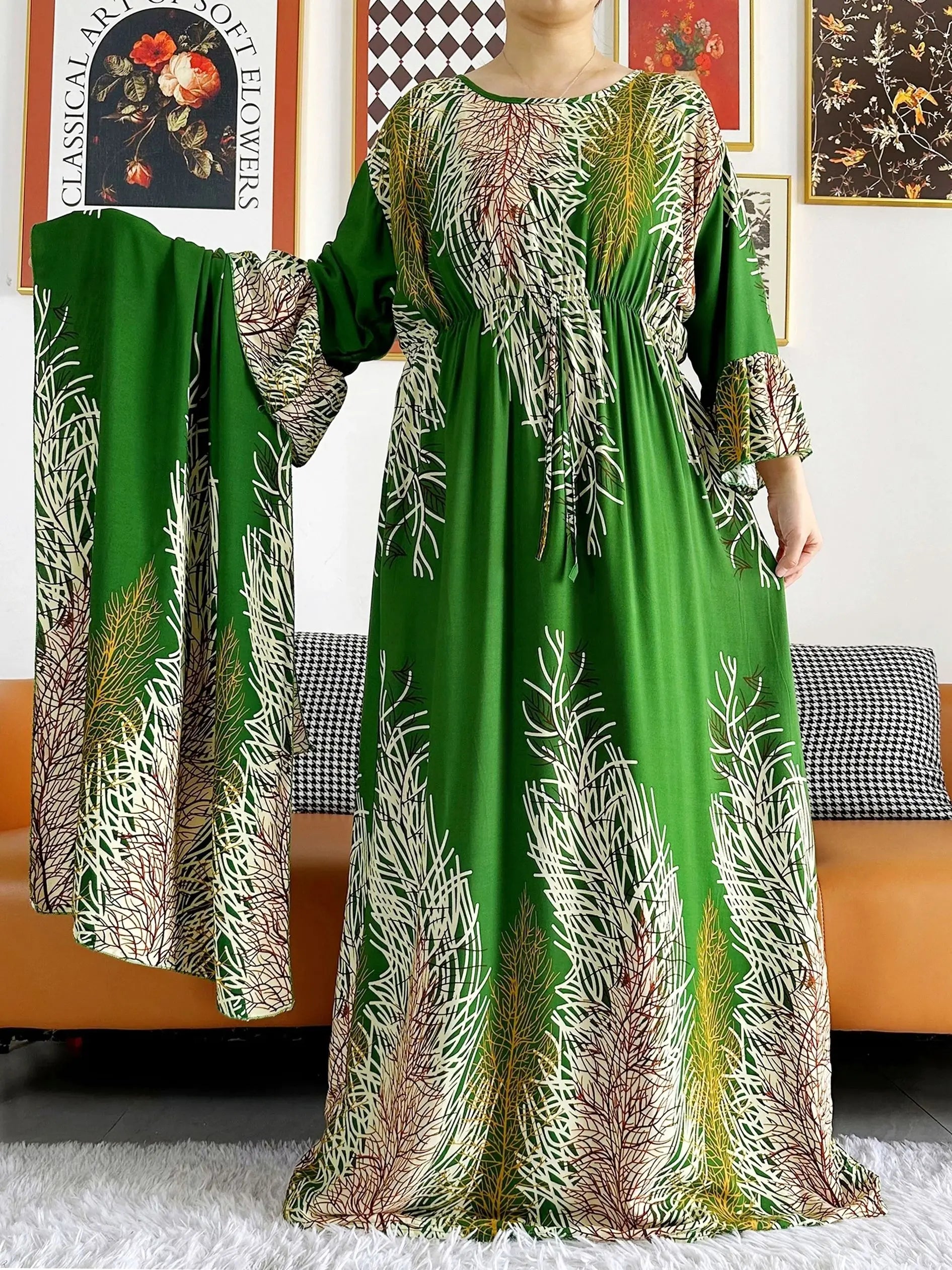 New Style African Dashiki Print Long Sleeve Loose Cotton Elegant Women  Abaya Long Dress Summer Maxi Casual Dresses Vestidos