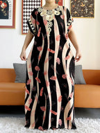 New Style African Summer Short Sleeve Dashiki Dresses Flora Loose Boubou Maxi Islam Women Casual Dress African Abaya Clothes
