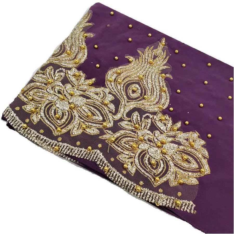 Muslim Chiffon Hijabs Scarf Turban Gold Glitters Beads Hijab for Woman Ramadan Foulard Musulmane Pour Femme Long Headscarf