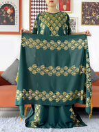 2024 Party Abaya Dress With Big Scarf Dubai Turkey Kaftan Muslim Loose  Abaya Women African Casual Maxi  Gold Stamping  Robe