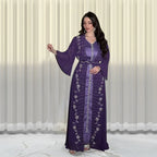 Autumn Fashion Muslim Dresses for Women Muslim Long Sleeve V-neck Party Evening Long Abay Dress Suit Inner and Abaya Outfits