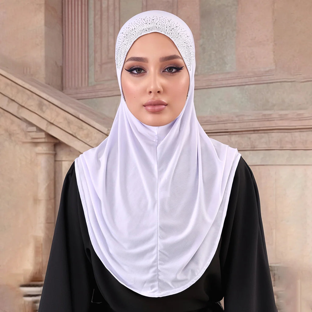 Diamond Malay Undercap Muslim Women Solid Color Inner Scarf Islamic Instant Hijab Ladies Cap Crystal Hemp Bonnet Hat 80*55cm