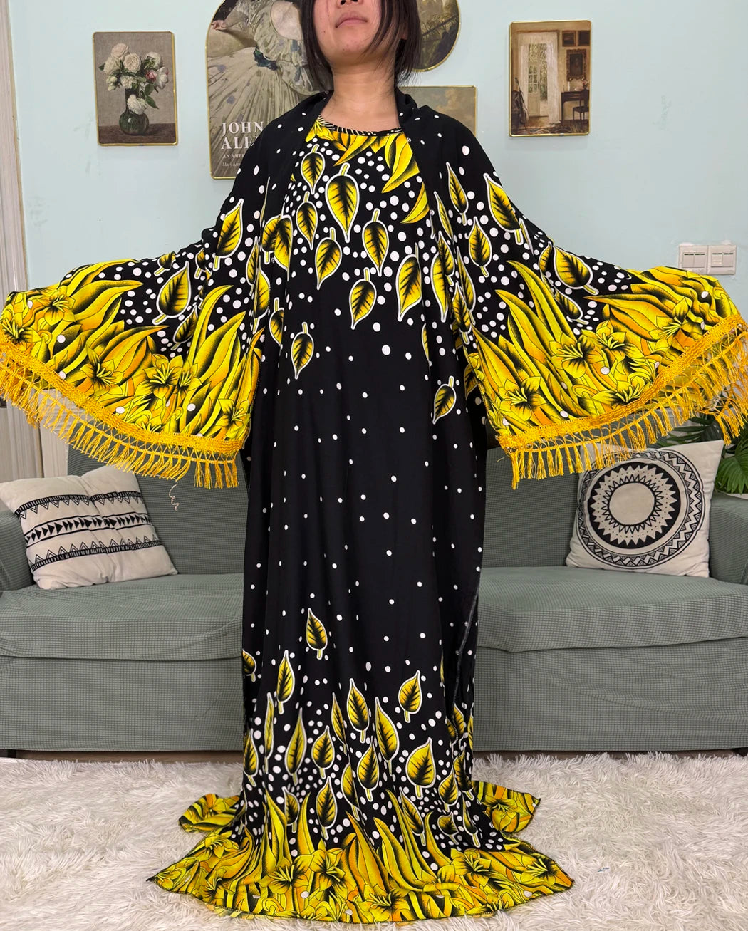Abayas For Women 2025 Printed Cotton Soft Loose Fit Femme Robe African Islam Nigeria Dresses With 160x80 Tassels Shawl Sacrf