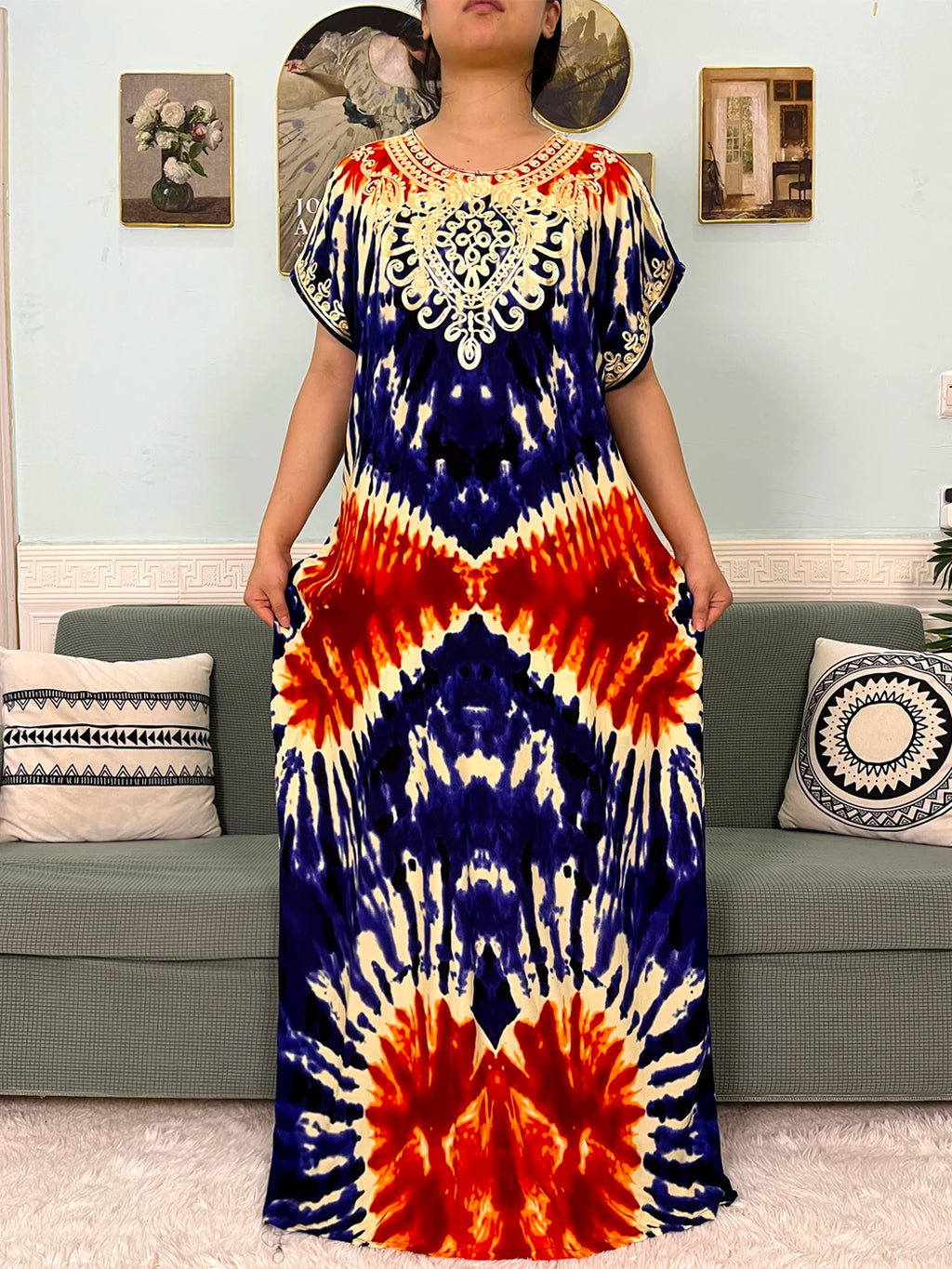 2024 Muslim Cotton Abayas For Women Appliques Printed Caftan Marocaine Femme Robe Boubou African Islam Dresses With Headscarf