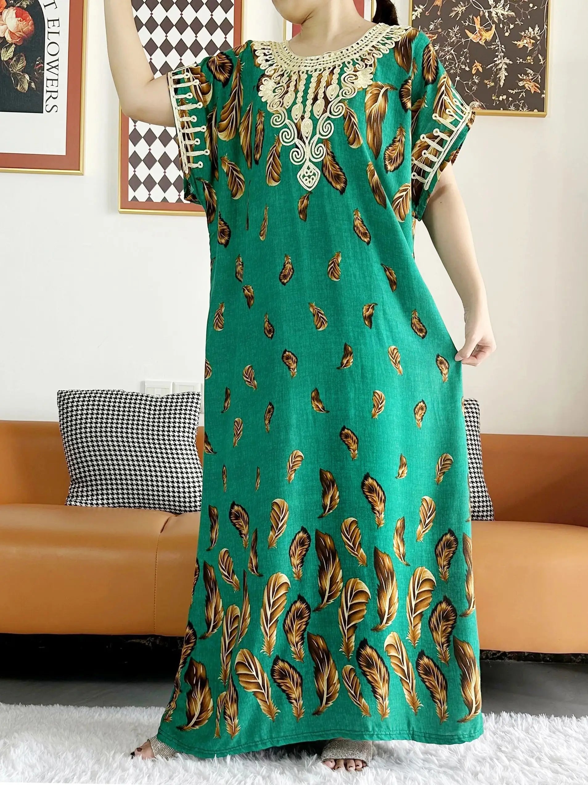 New Style African Summer Short Sleeve Dashiki Dresses Flora Loose Boubou Maxi Islam Women Casual Dress African Abaya Clothes