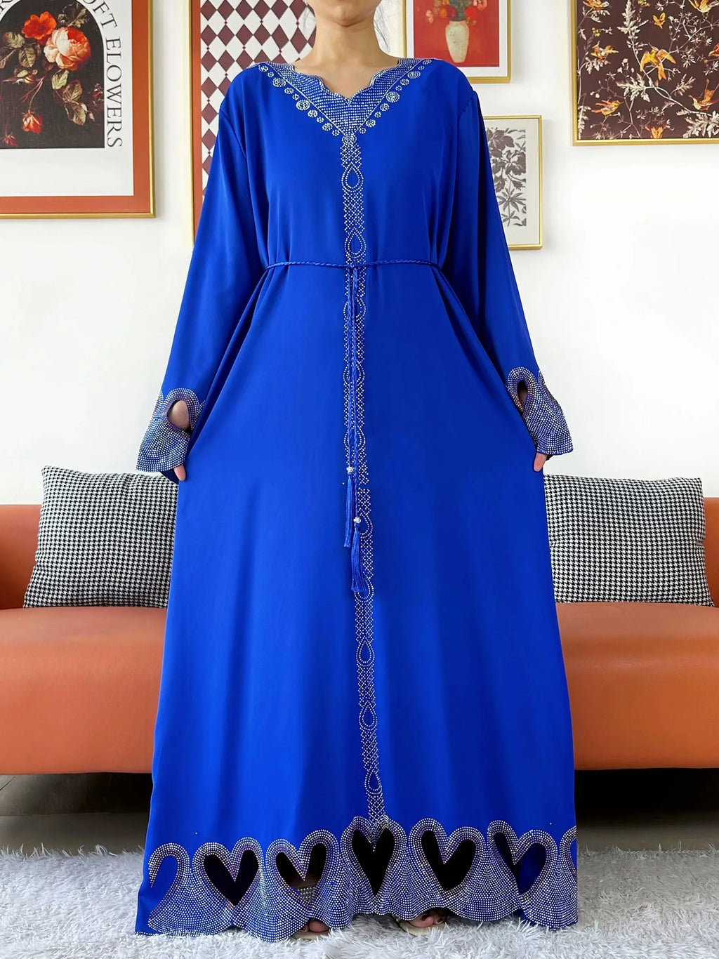 New Muslim Women Loose Abaya Chiffon Diamond Long Sleeve Casual Clothing African Abaya Women Robe Dubai Turkey Islamic Robe
