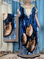 2024 New Short Sleeved African Muslim Dashiki Ababy Printed Cotton Loose Fitting Dress Dubai Maxi Women Summer Casual Dress