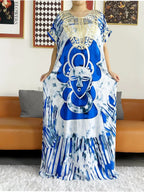 New Style African Summer Short Sleeve Dashiki Dresses Flora Loose Boubou Maxi Islam Women Casual Dress African Abaya Clothes