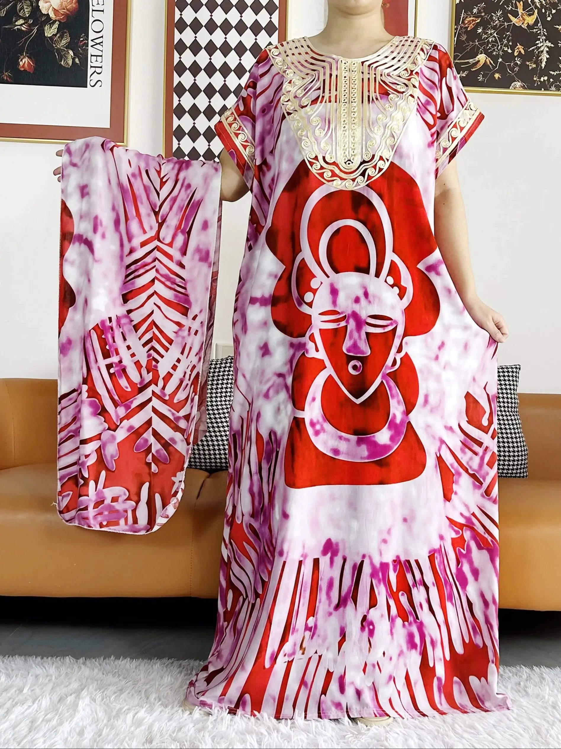 New Style African Summer Short Sleeve Dashiki Dresses Flora Loose Boubou Maxi Islam Women Casual Dress African Abaya Clothes