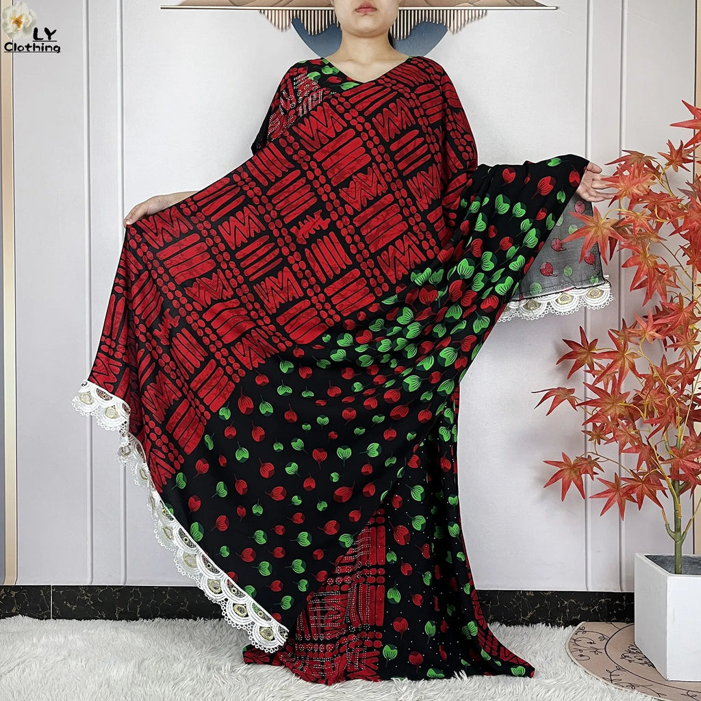 Summer Dubai Fashion Lady Clothing Soft Cotton Tie-dyed Loose Maxi Islam Women Short Sleeve African Abaya Dress With Big Scarf