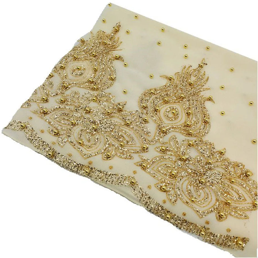 Muslim Chiffon Hijabs Scarf Turban Gold Glitters Beads Hijab for Woman Ramadan Foulard Musulmane Pour Femme Long Headscarf