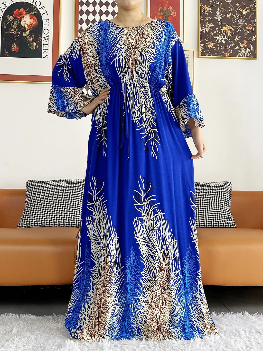 New Style African Dashiki Print Long Sleeve Loose Cotton Elegant Women  Abaya Long Dress Summer Maxi Casual Dresses Vestidos