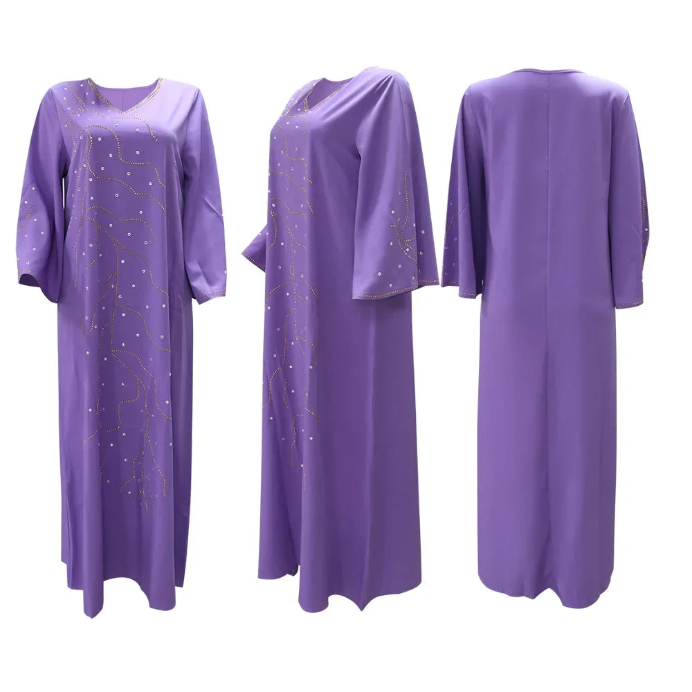 Clothes for Muslim Women Autumn Fashion Muslim Long Sleeve V-neck Kaftan Long Maxi Dress Outfits Muslim Dress Women Dubai Abaya